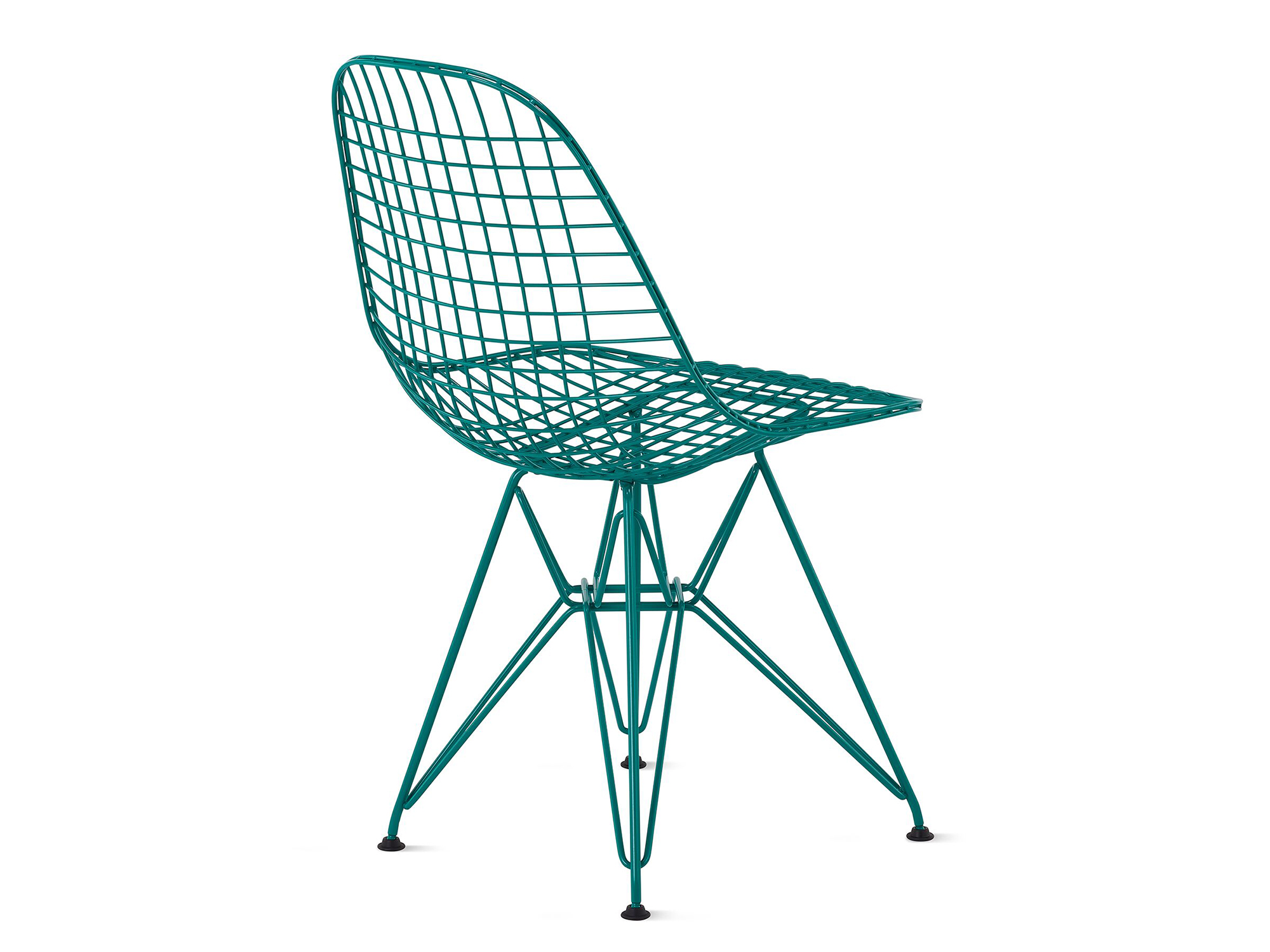 Mint green wire chair with wire back angle view